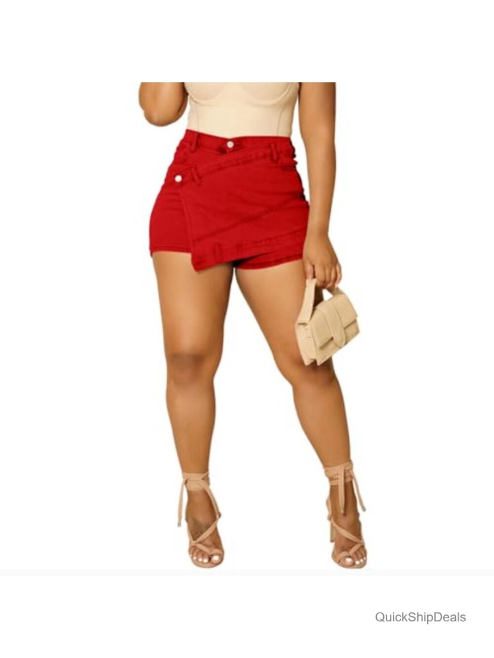 Cotton Blend Denim Skorts Asymmetrical High Rise with Pockets